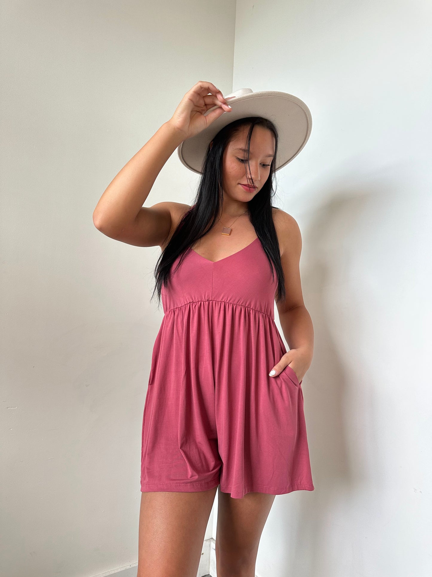 ROMANCE ROMPER in MAUVE