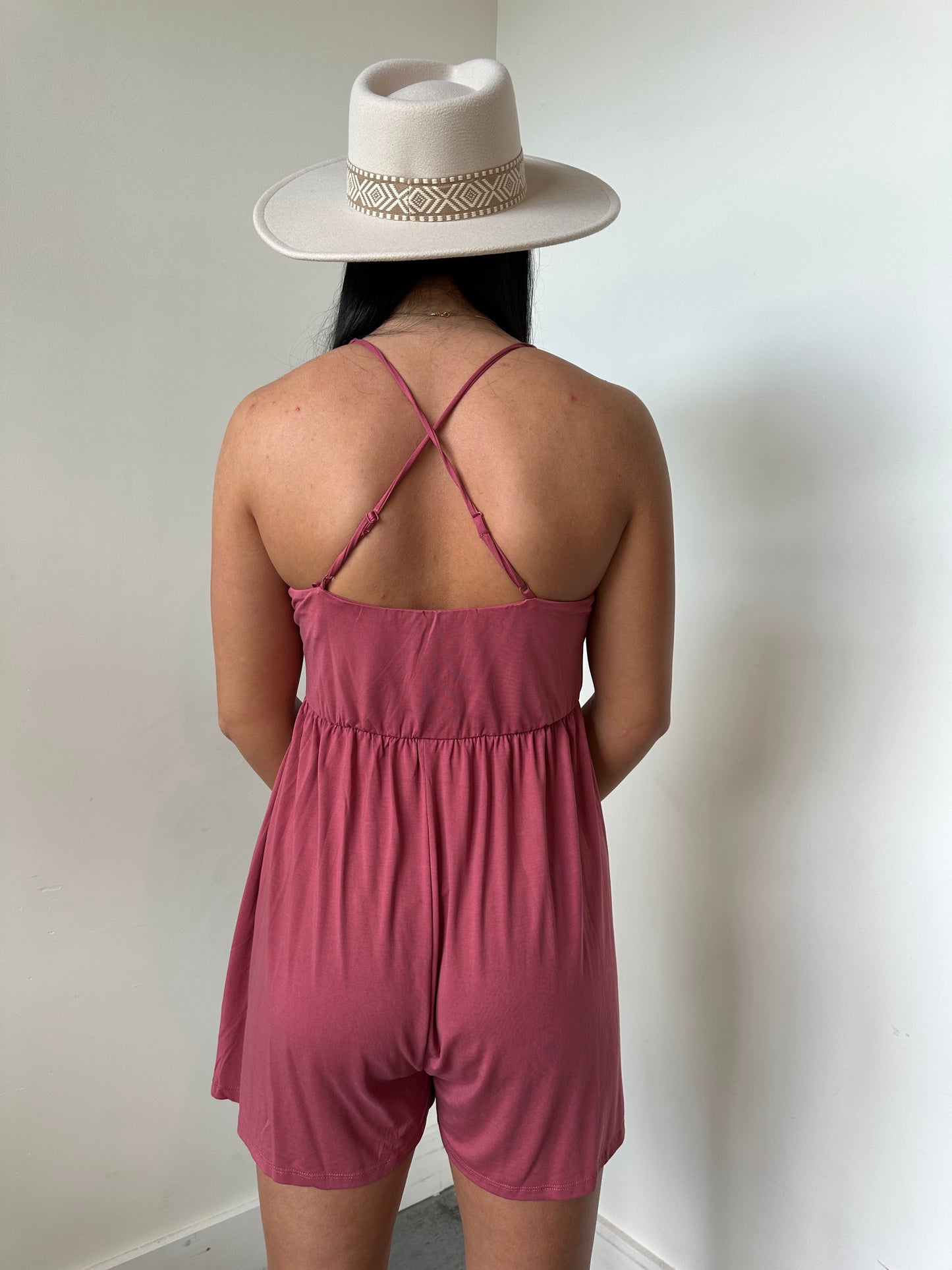 ROMANCE ROMPER in MAUVE