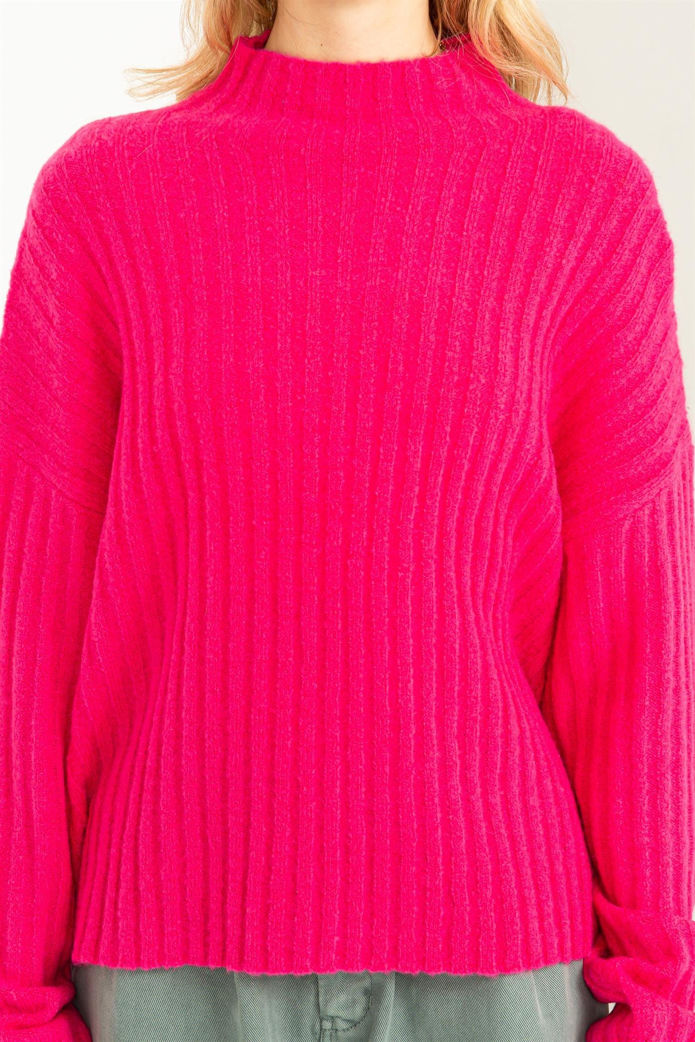 RIBBED KNIT SWEATER IN RASPERRY